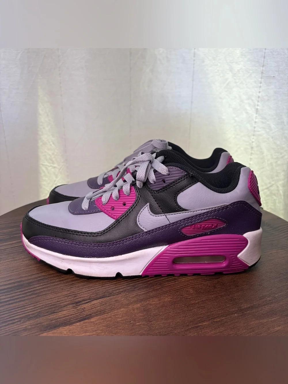 Nike Air Max 90 GS US 5Y Grey Purple Pink Sneakers HF6358-003 Excellent